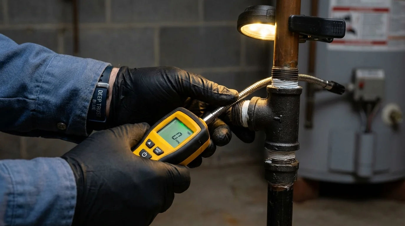 Gas leak detection with electronic sniffer by Johns Plumbing LLC in Nicollet