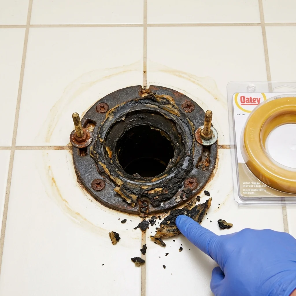Failed wax ring showing water seepage at the base of a toilet in a Nicollet, MN home